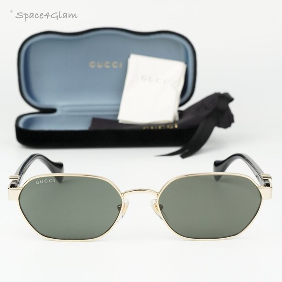 Gucci Men Sunglasses Gold Black Grey Geometric GG1593S 001 BRAND NEW - Picture 1 of 16